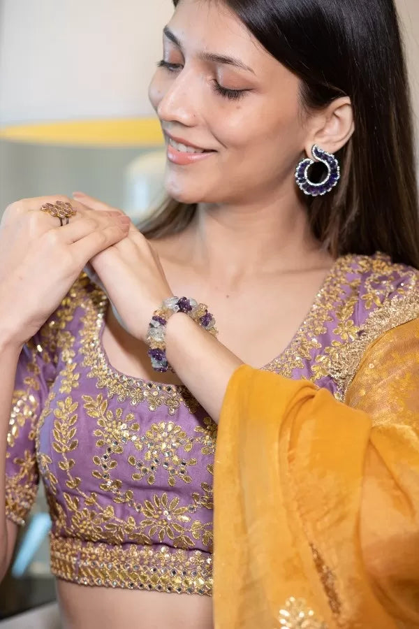 Royal Mustard & Purple Ombre Embroidered Lehenga Set