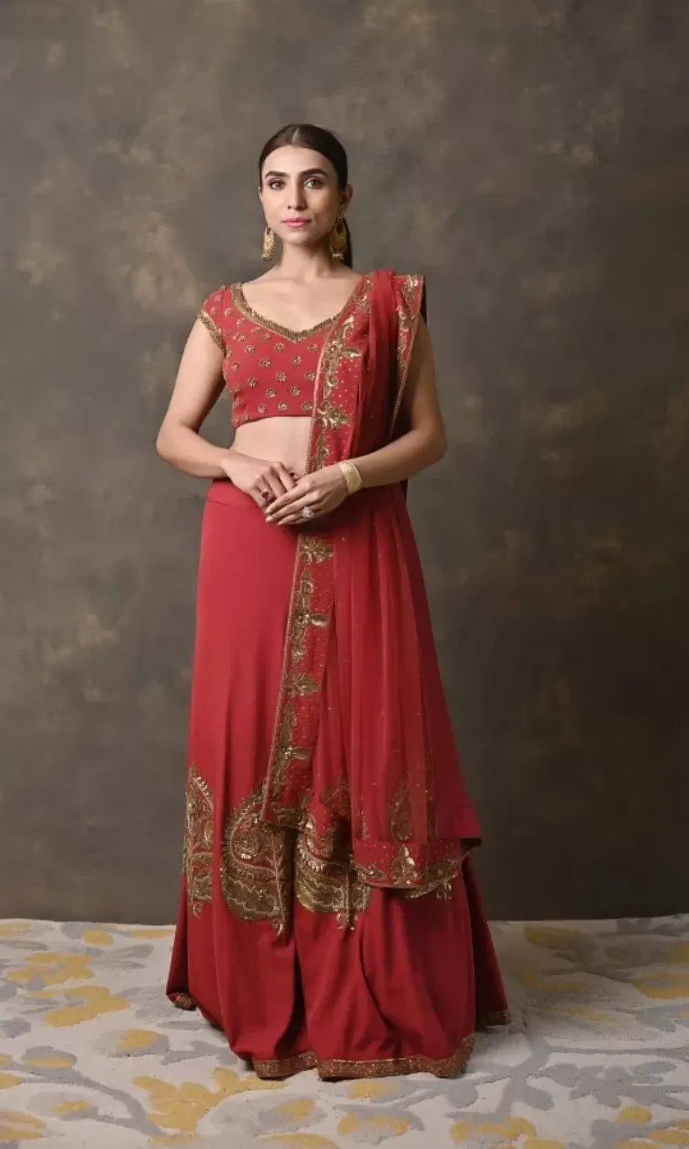 Red Zardosi Handworked Georgette Lehenga Set