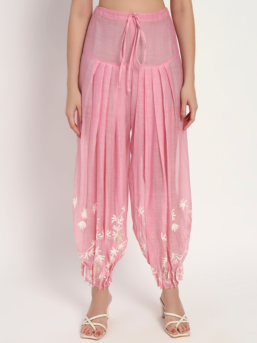 Blush Cotton-Silk Floral Kurta & Ruched Salwar Set