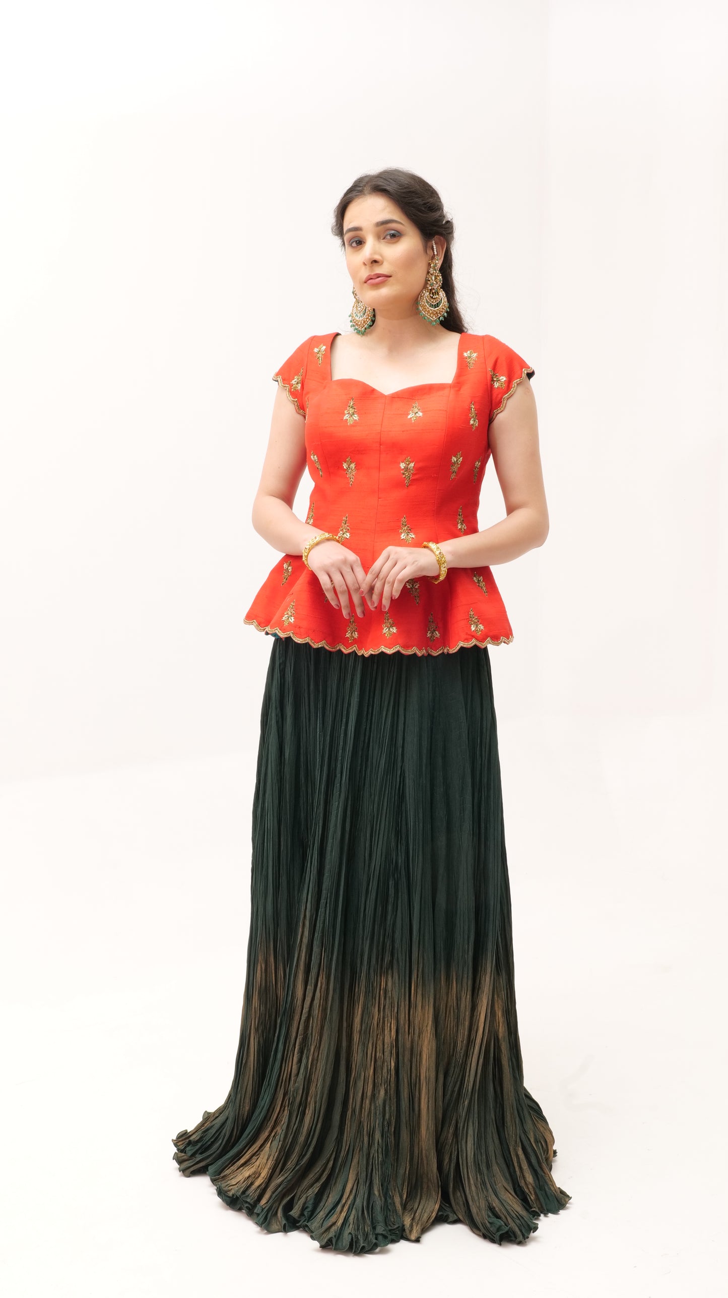 Raw Silk Corset with Handwork & Crushed Opara Skirt