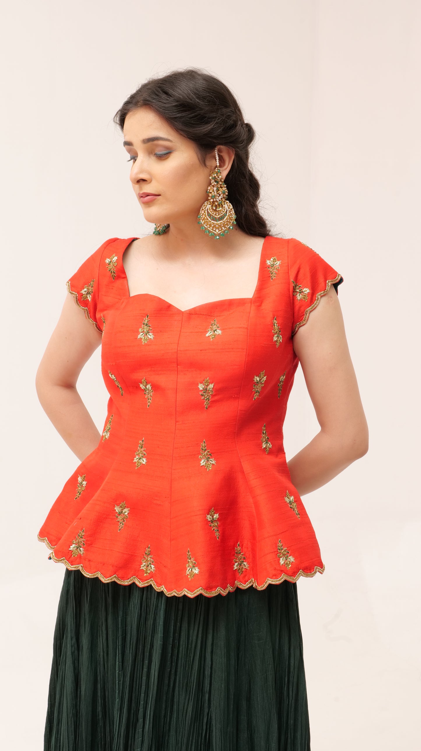 Raw Silk Corset with Handwork & Crushed Opara Skirt