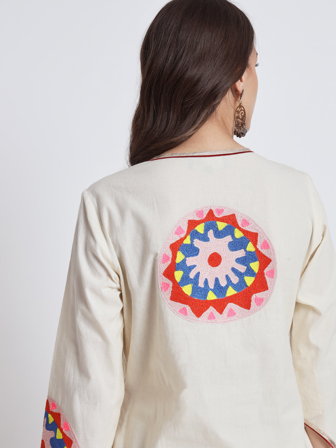 White Organic Cotton Kurta Set with  Circular Embroidery