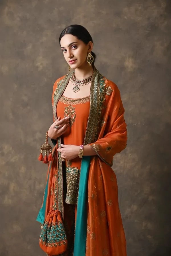 Rusk Crepe Georgette Sharara Set with Metal Hand Work