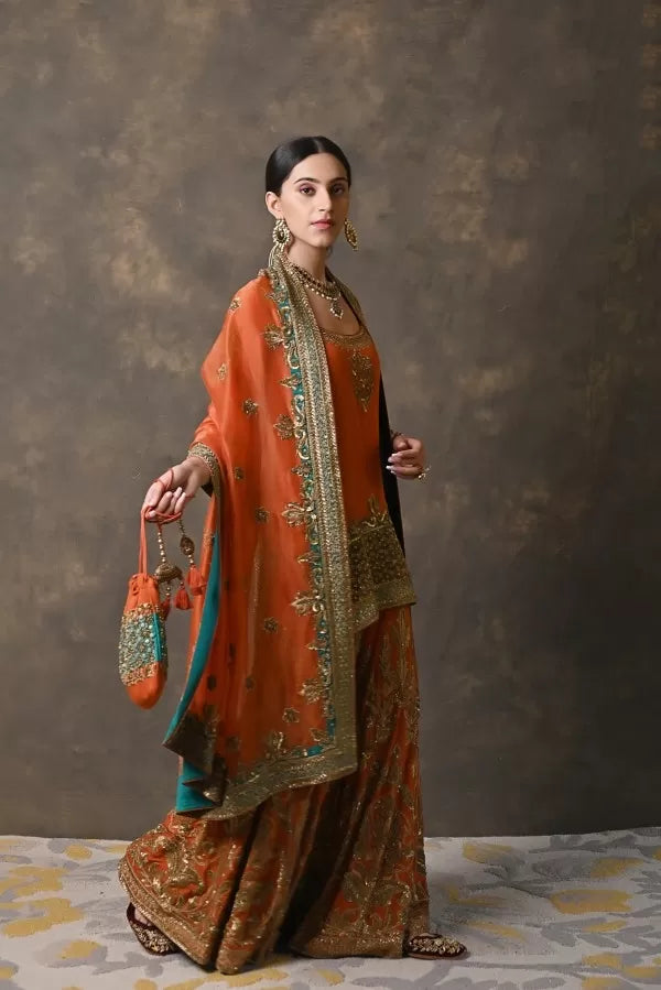 Rusk Crepe Georgette Sharara Set with Metal Hand Work