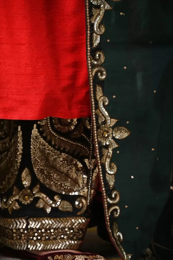 Tri-Colour Pure Raw Silk Suit with Zardozi Work