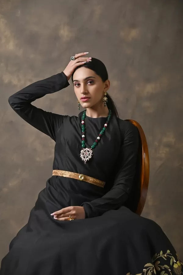 Black Chanderi Silk Anarkali with Zardosi Handwork