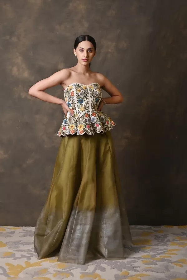 Ivory Gold Peplum Corset with skirt Set