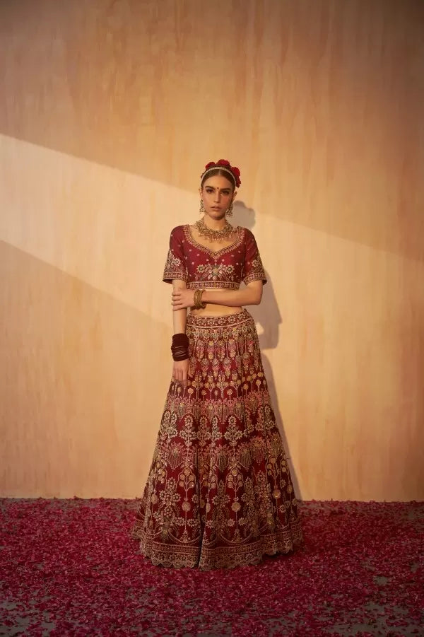 Mahroon Zardosi Bridal Lehenga Set