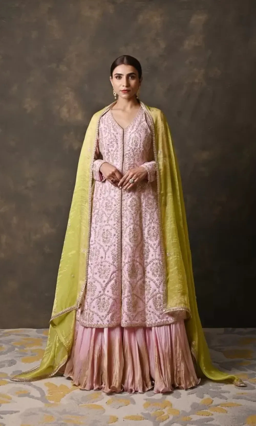 Pink Pure Silk Shirt & Skirt Set with Gotta Patti Handwork