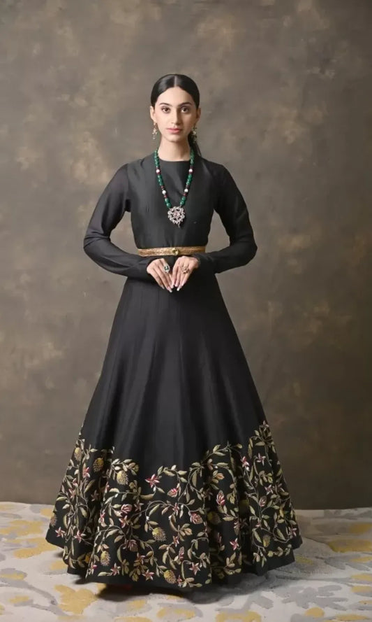 Black Chanderi Silk Anarkali with Zardosi Handwork