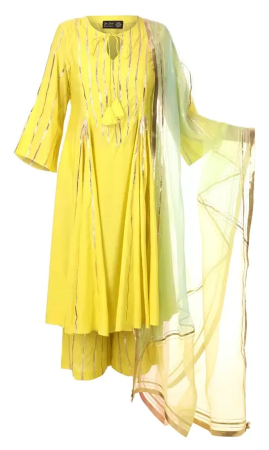 Yellow Cotton Silk Kurta Set