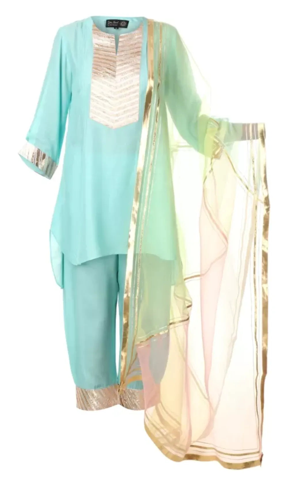 Blue Cotton Silk Kurta Set with Gold & Silver Gotta Work