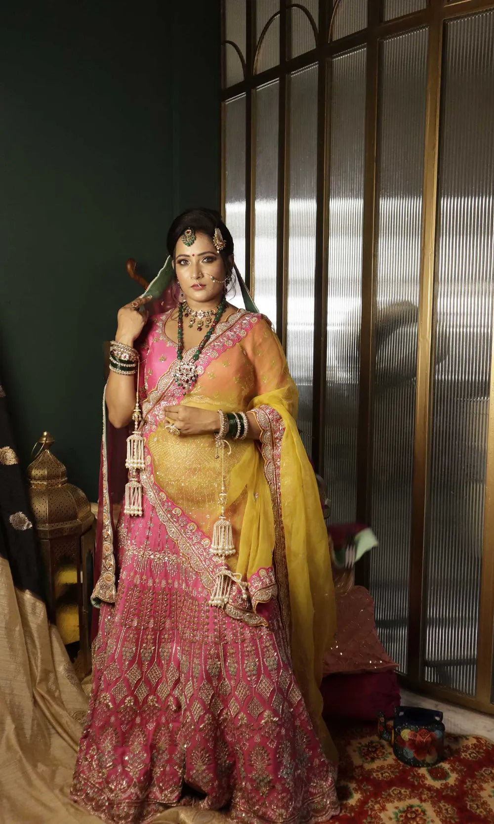 Fuchsia Pink Zardosi Bridal Lehenga Set