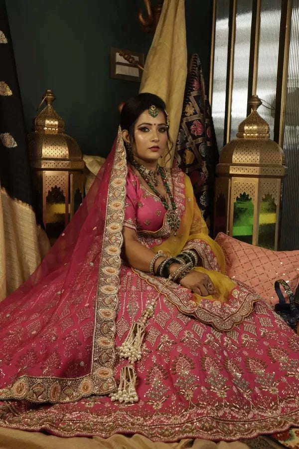 Fuchsia Pink Zardosi Bridal Lehenga Set