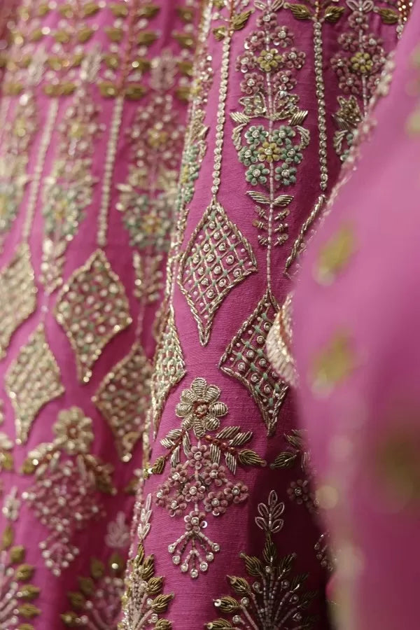 Fuchsia Pink Zardosi Bridal Lehenga Set