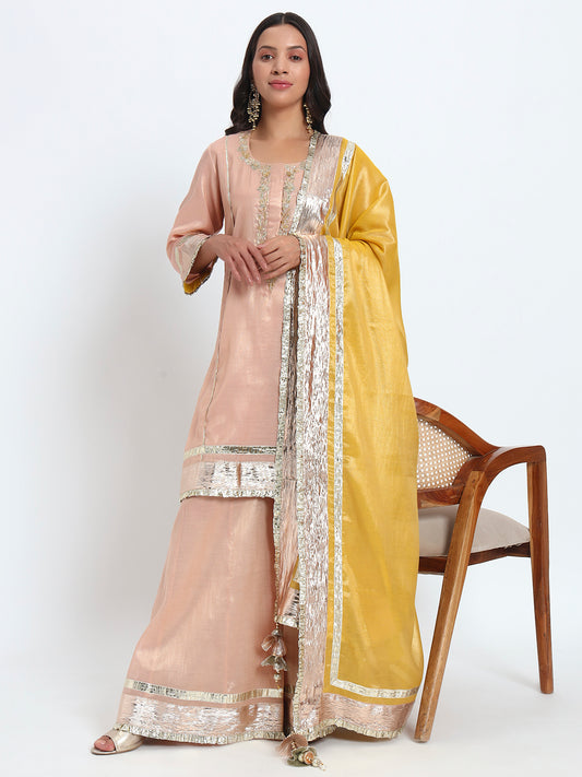 Peach Sunshine Tissue Sharara Set