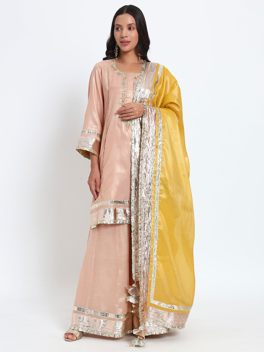 Peach Sunshine Tissue Sharara Set