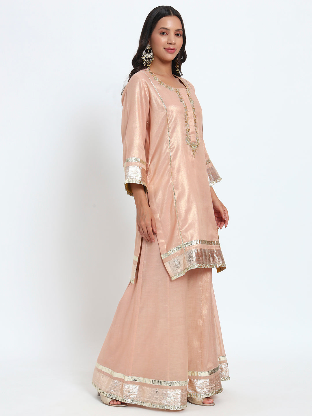 Peach Sunshine Tissue Sharara Set