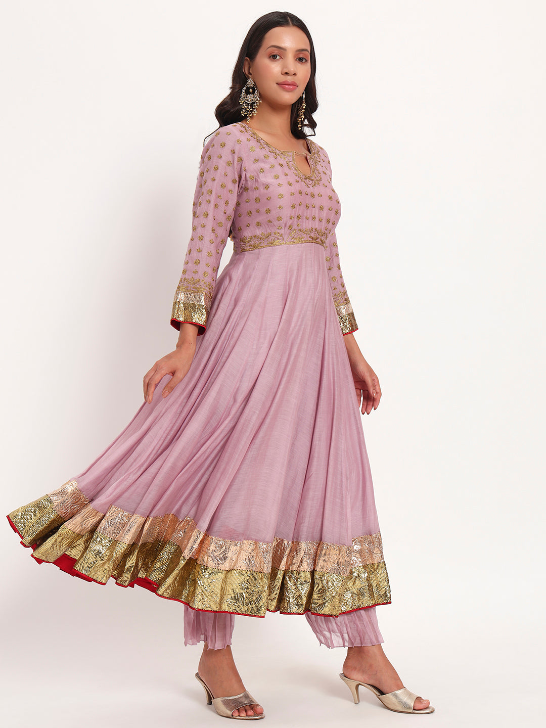 Lilac Gleam Mal Chanderi Anarkali Set