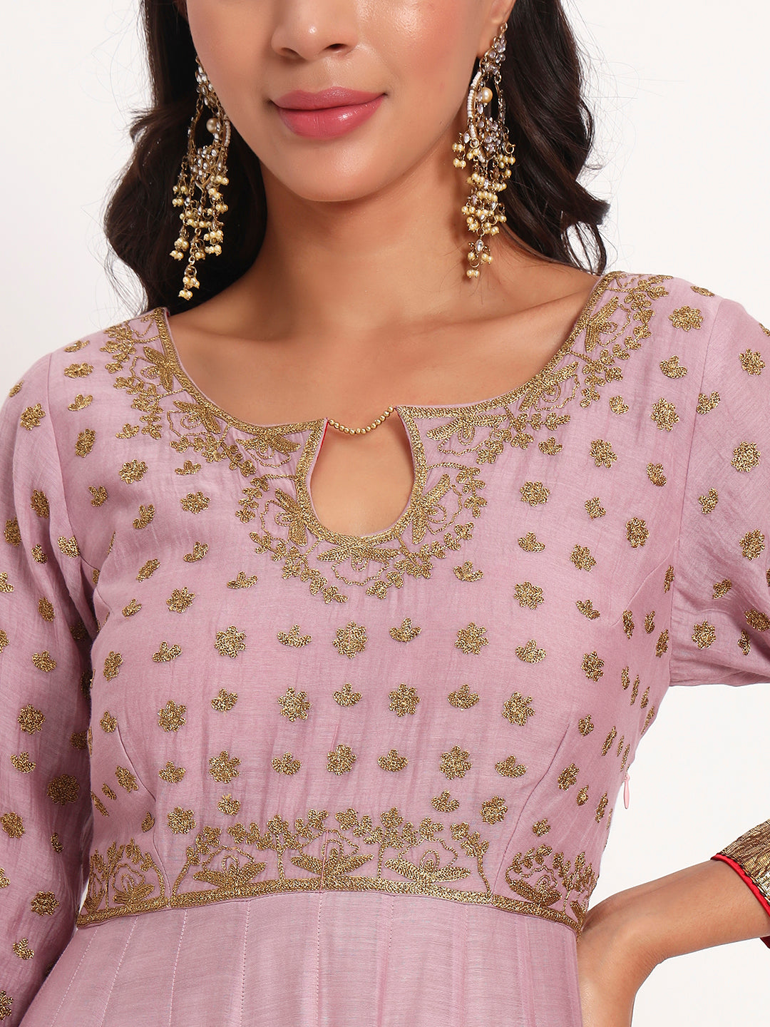 Lilac Gleam Mal Chanderi Anarkali Set