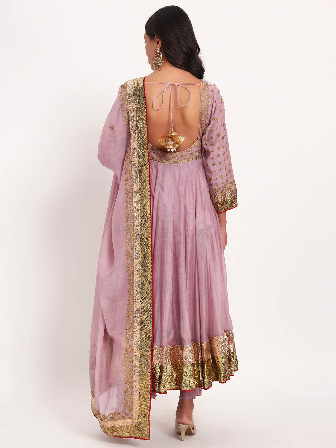 Lilac Gleam Mal Chanderi Anarkali Set