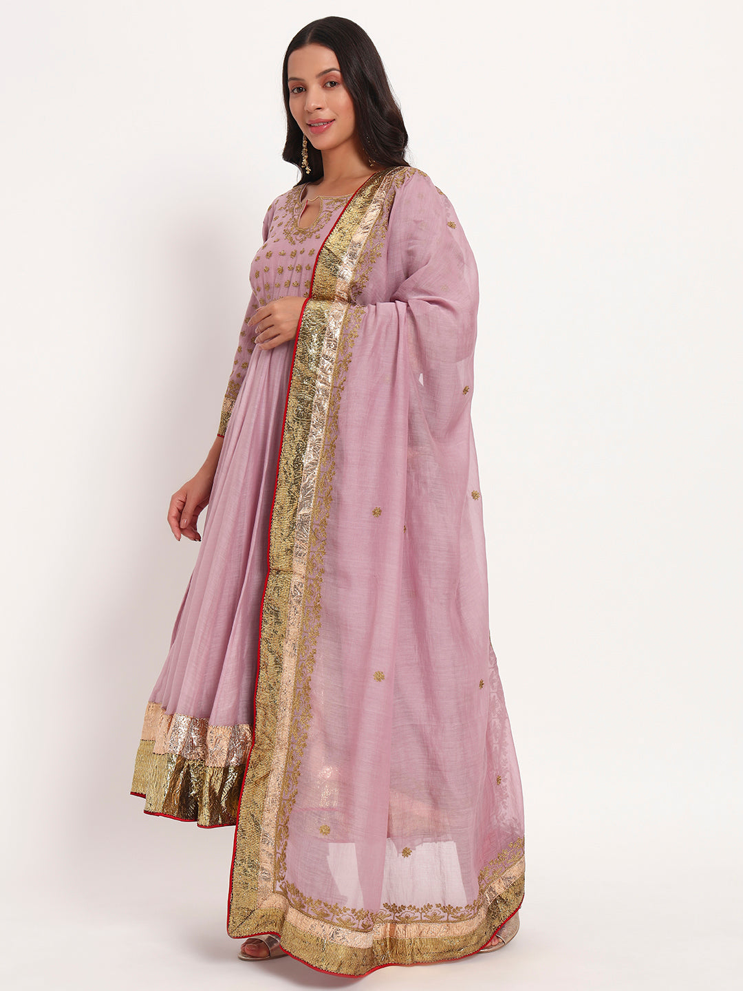 Lilac Gleam Mal Chanderi Anarkali Set