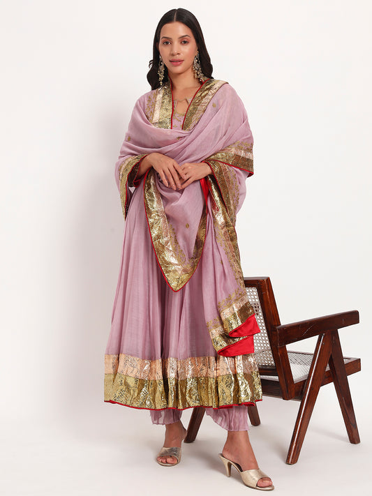 Lilac Gleam Mal Chanderi Anarkali Set