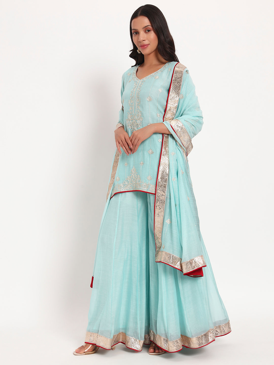 Aqua Grace Mal Chanderi Sharara Set