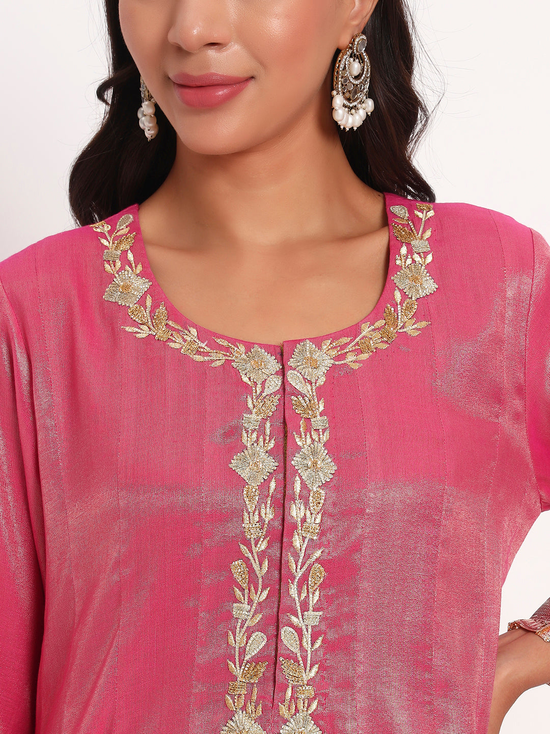 Rose Radiance Tissue Anarkali Set