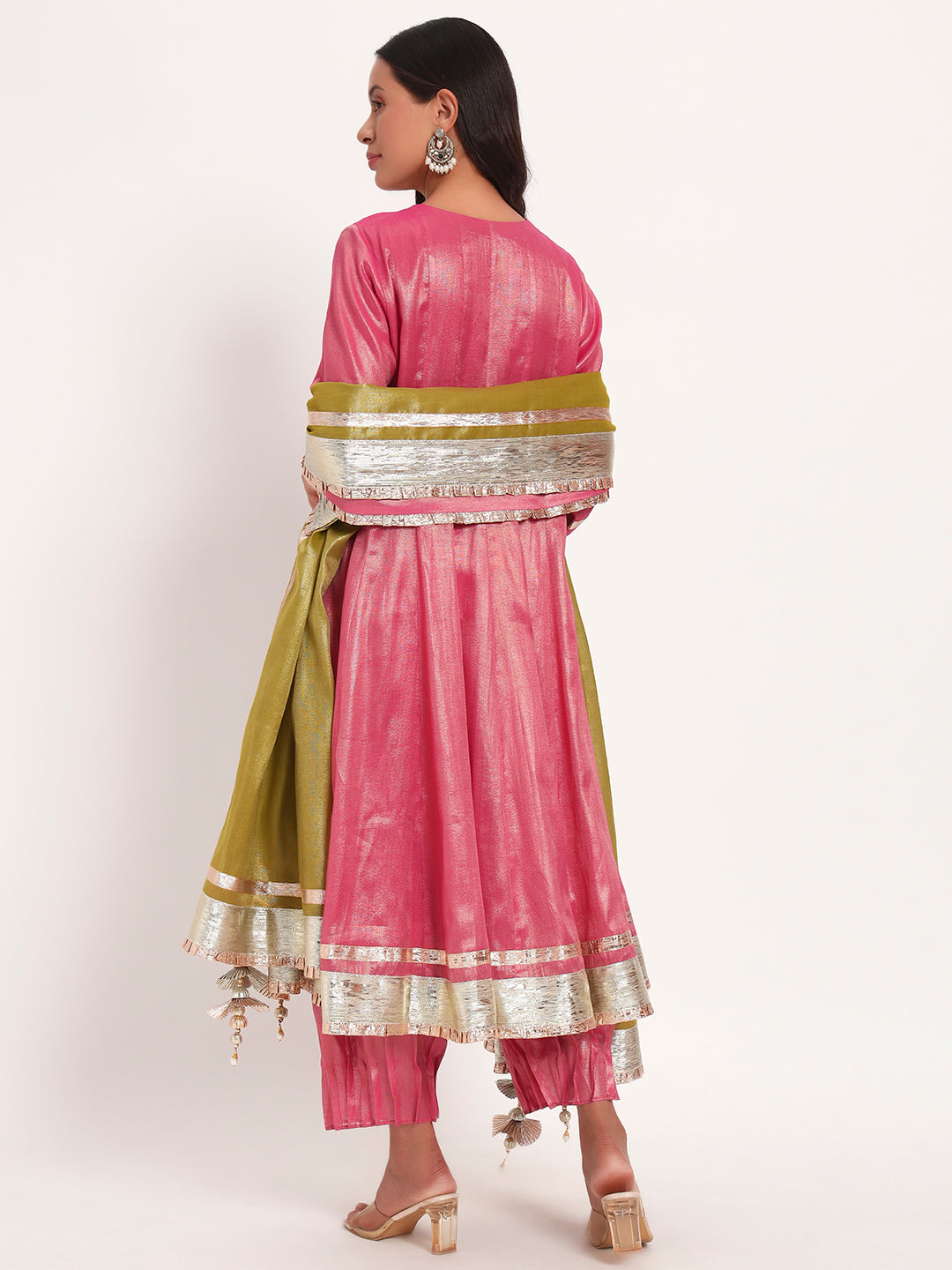 Rose Radiance Tissue Anarkali Set
