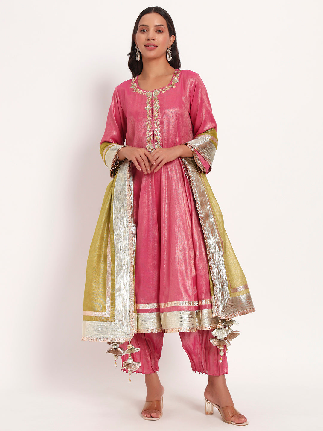 Rose Radiance Tissue Anarkali Set