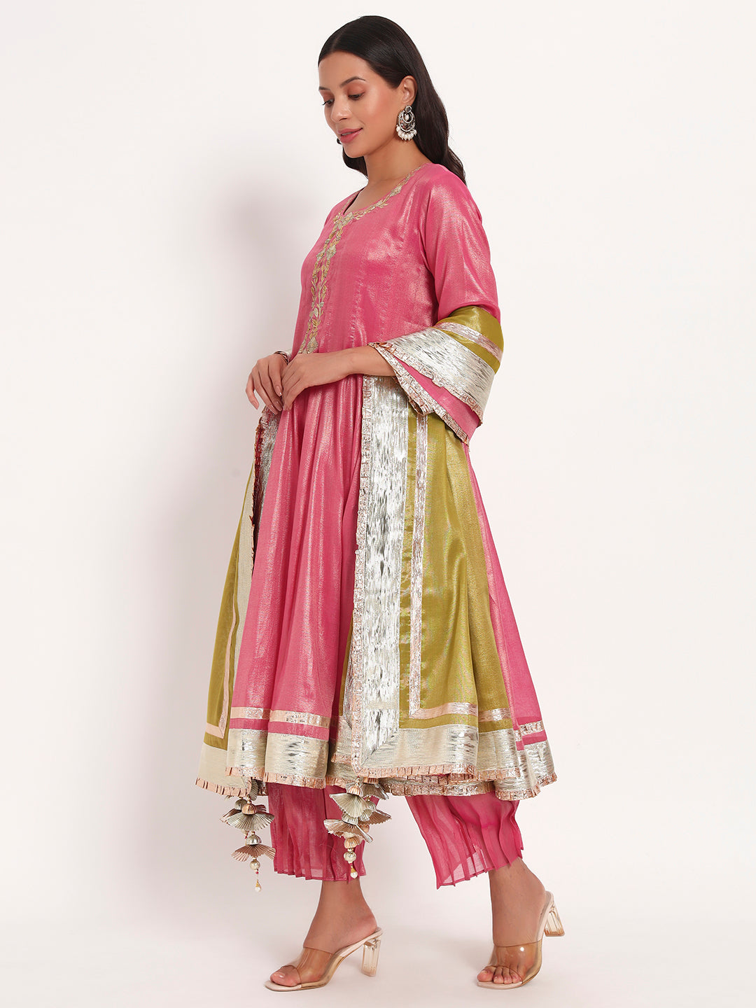 Rose Radiance Tissue Anarkali Set