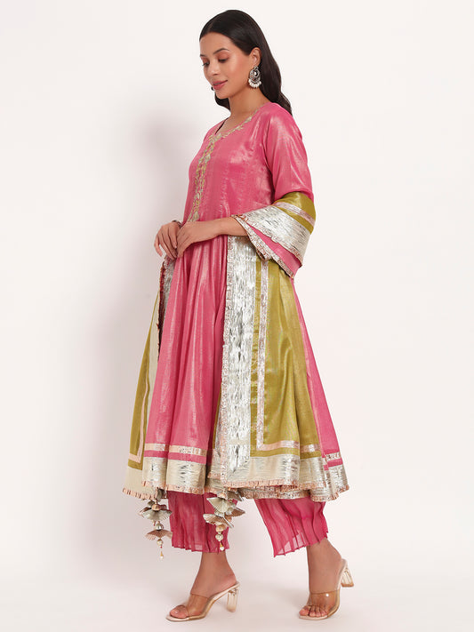 Rose Radiance Tissue Anarkali Set