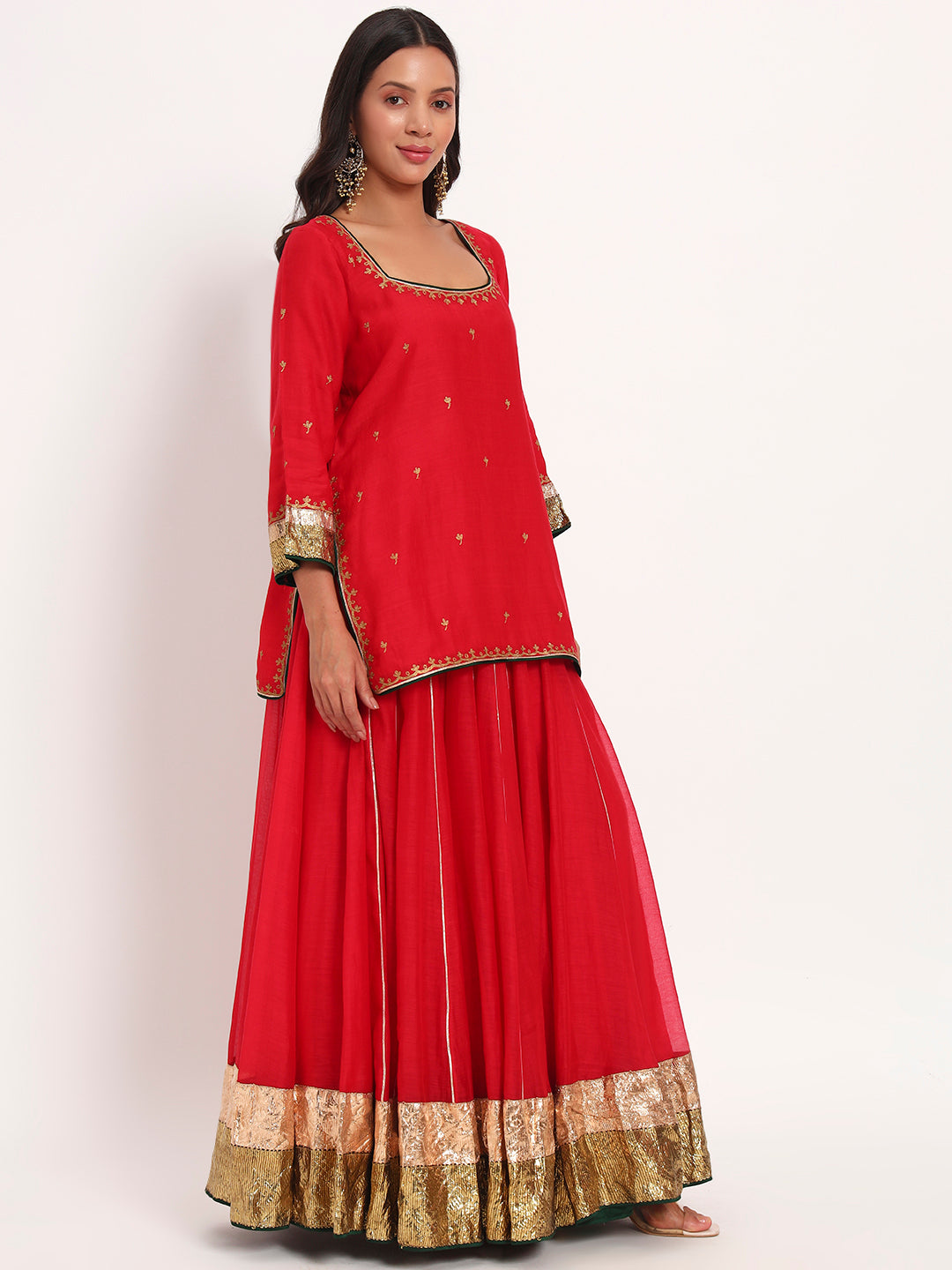 Crimson Aura Mal Chanderi Skirt Set