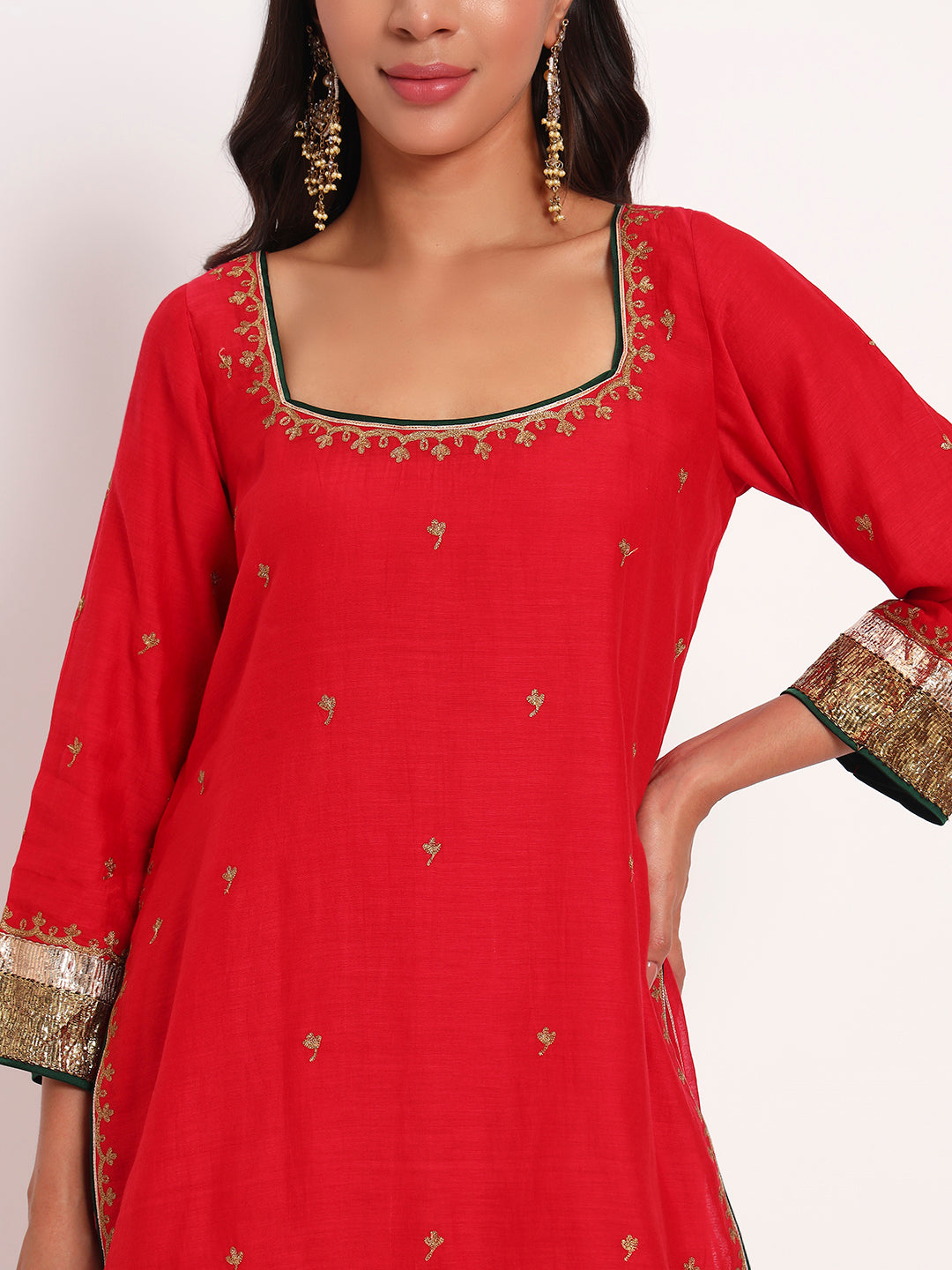 Crimson Aura Mal Chanderi Skirt Set