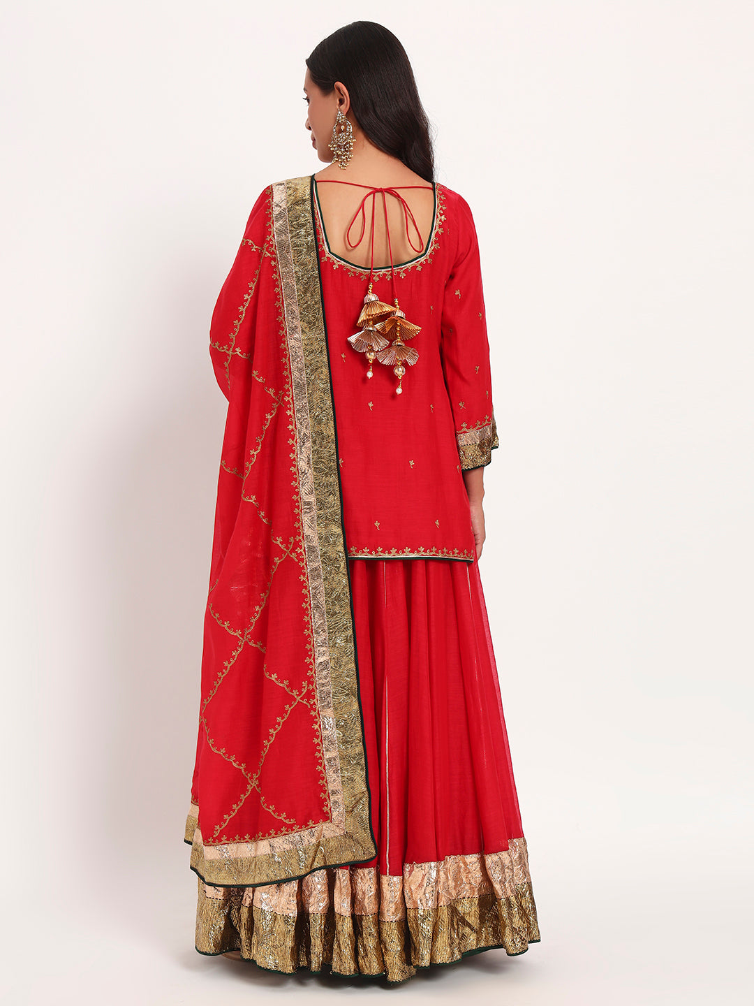 Crimson Aura Mal Chanderi Skirt Set