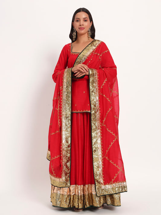 Crimson Aura Mal Chanderi Skirt Set