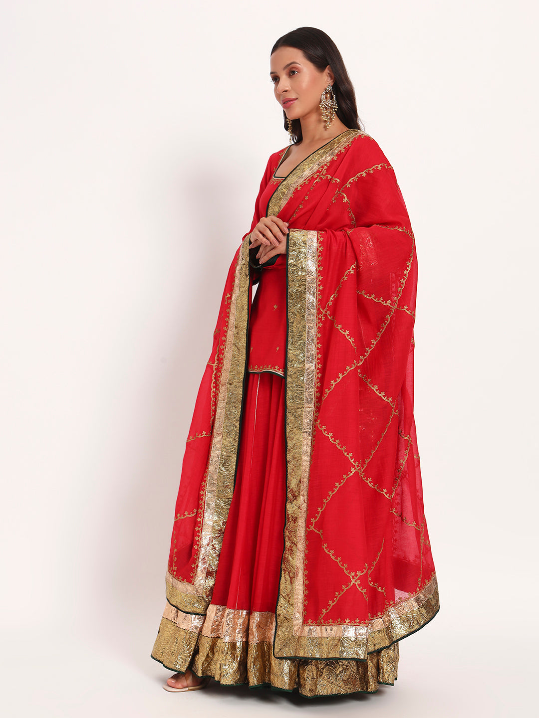 Crimson Aura Mal Chanderi Skirt Set