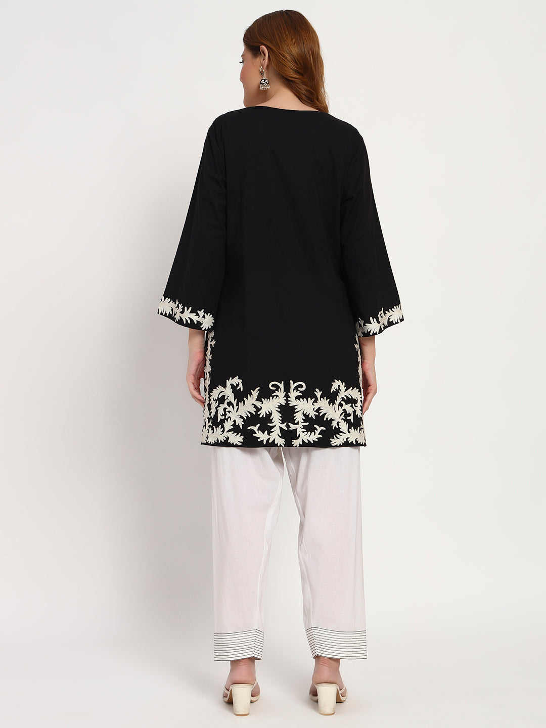 Black & Ivory Organic-Cotton Embroidered Kurta Set