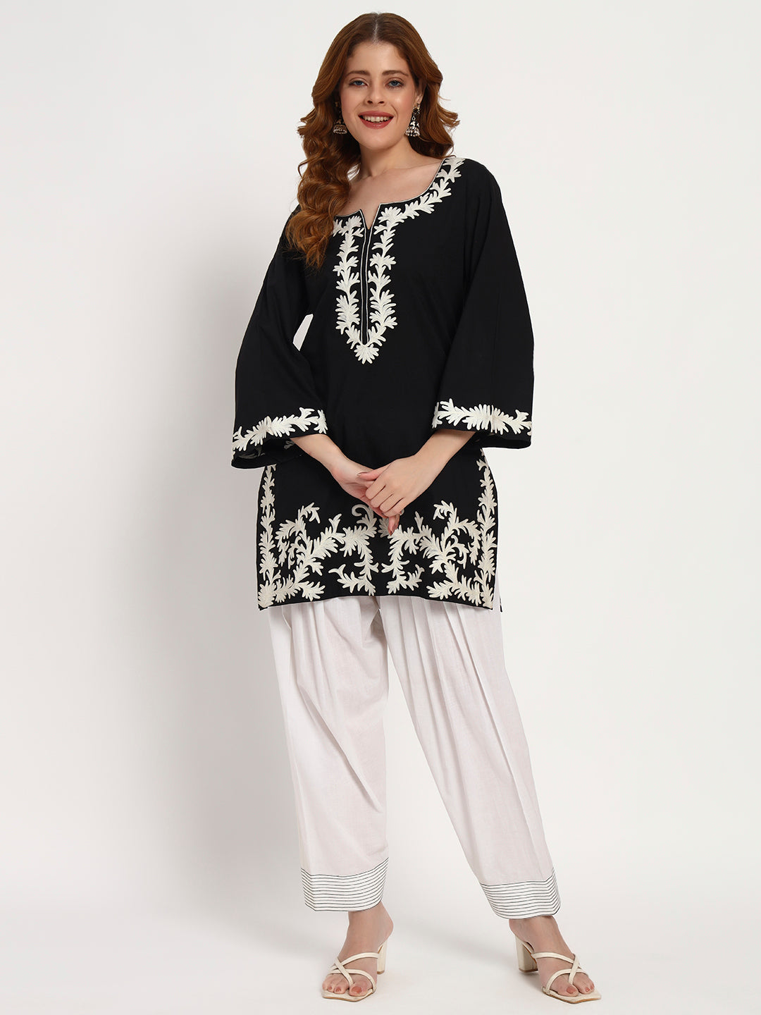 Black & Ivory Organic-Cotton Embroidered Kurta Set