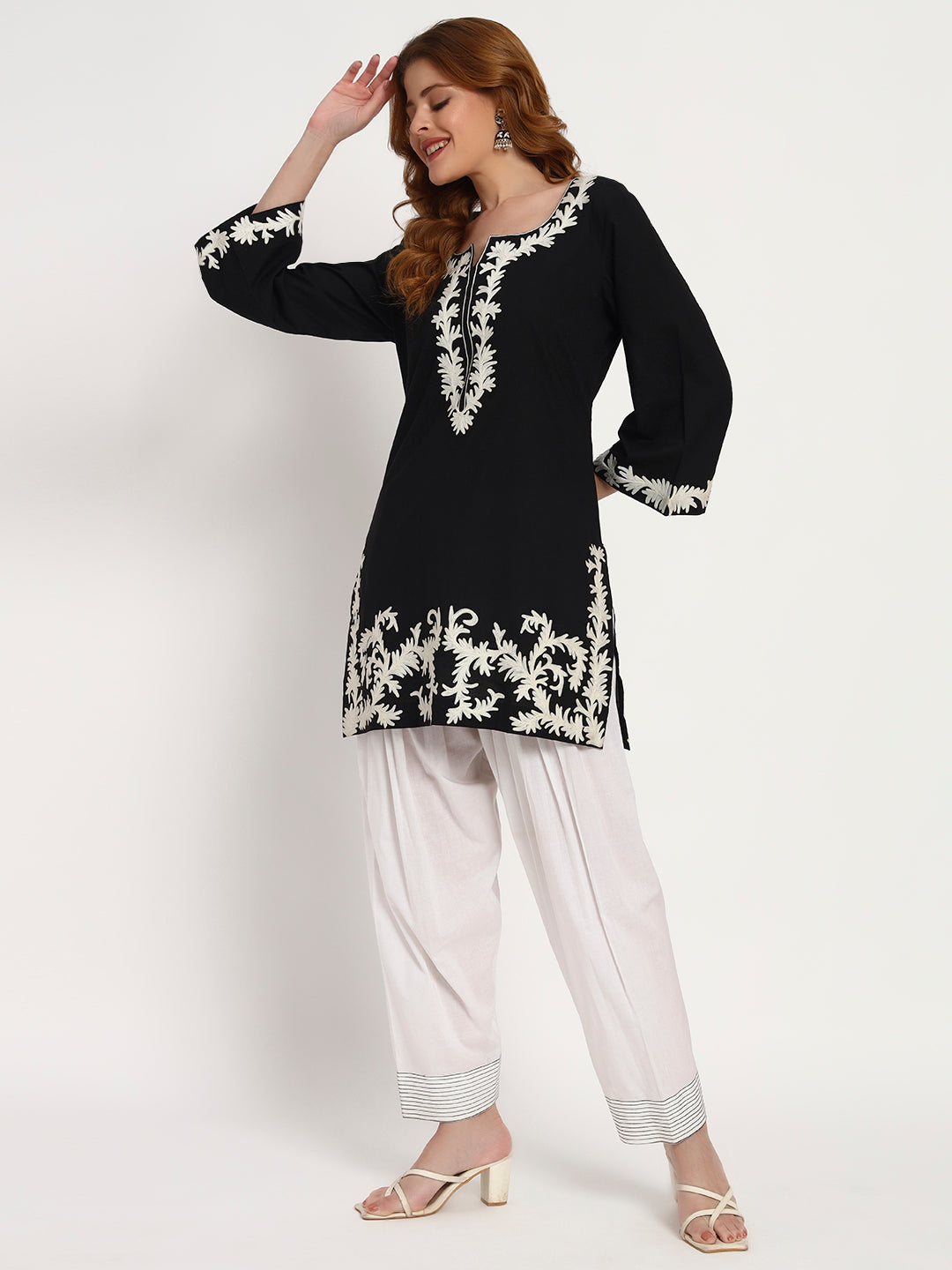 Black & Ivory Organic-Cotton Embroidered Kurta Set