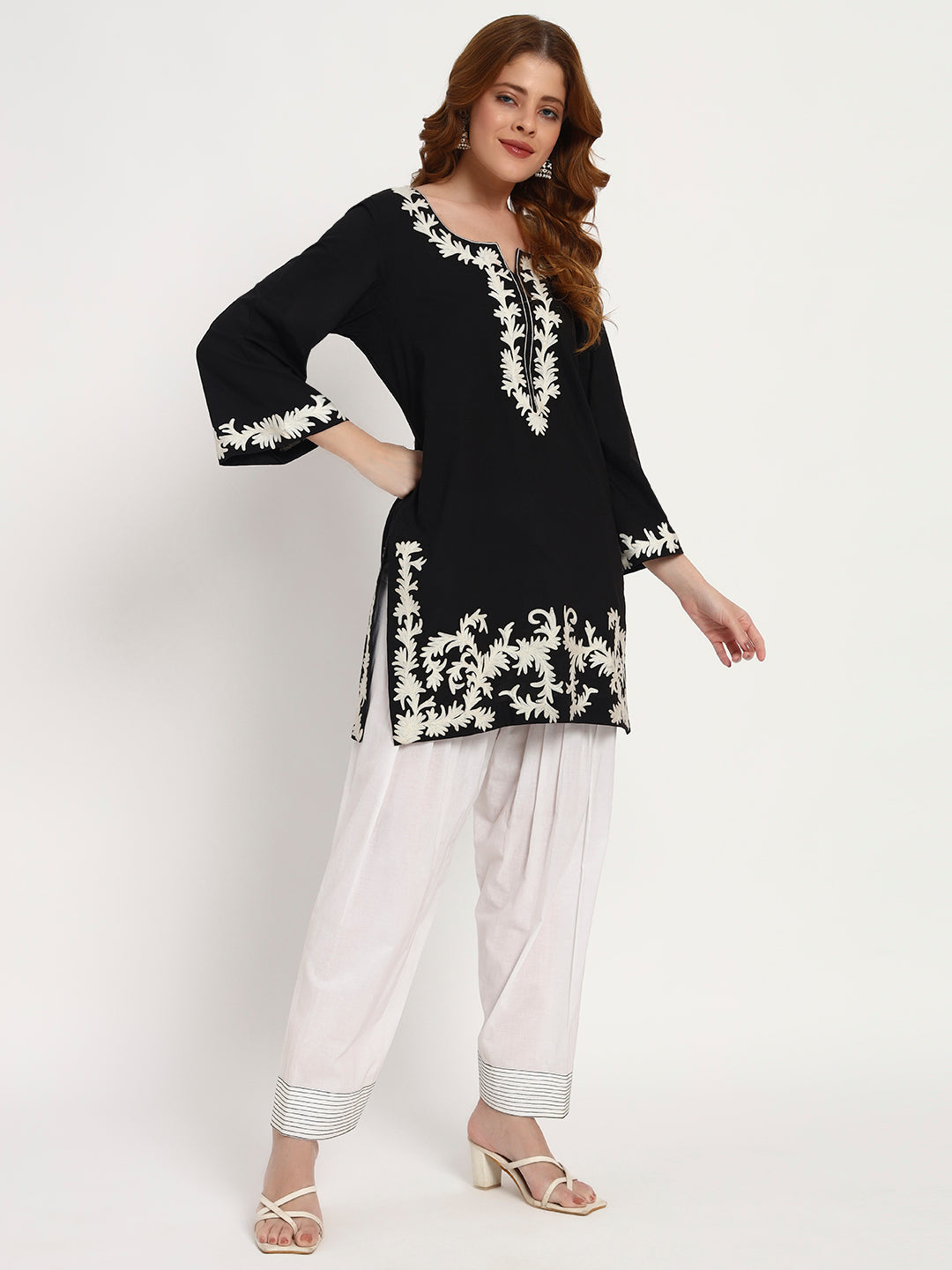 Black & Ivory Organic-Cotton Embroidered Kurta Set