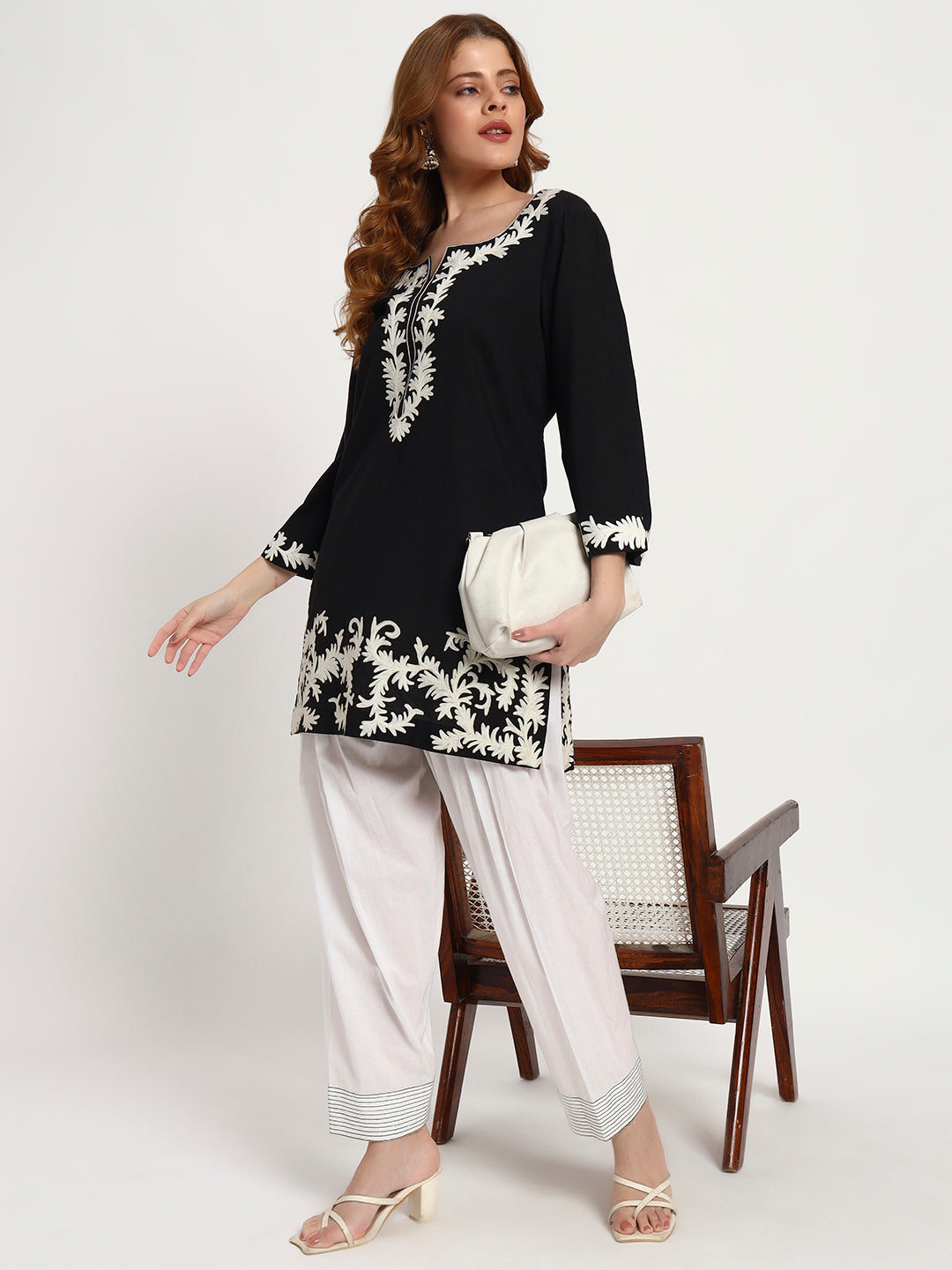 Black & Ivory Organic-Cotton Embroidered Kurta Set