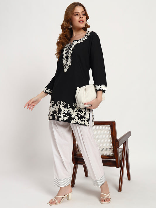 Black & Ivory Organic-Cotton Embroidered Kurta Set