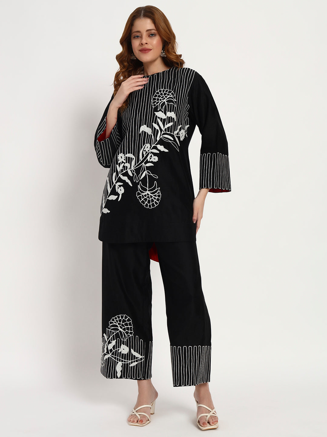 Black Organic-Cotton Line-Embroidered Co-Ord Set