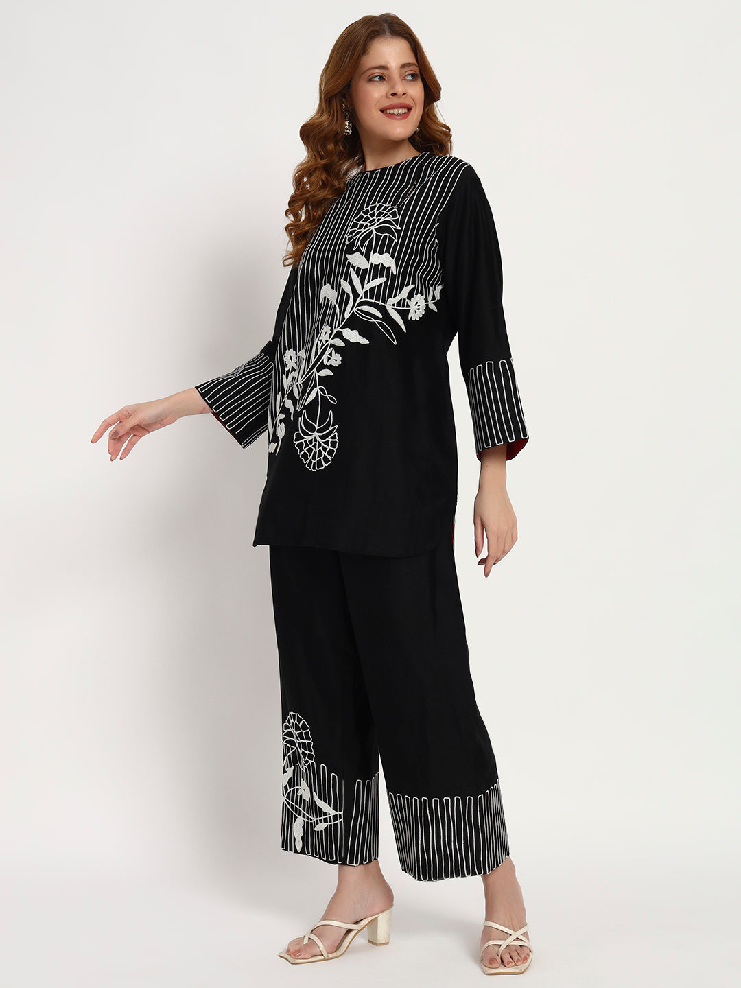 Black Organic-Cotton Line-Embroidered Co-Ord Set