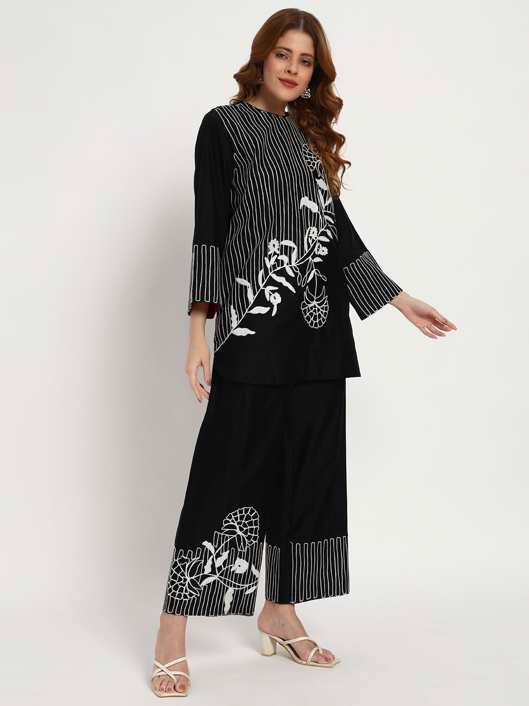 Black Organic-Cotton Line-Embroidered Co-Ord Set