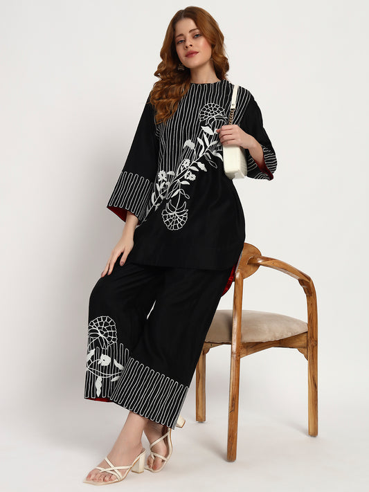 Black Organic-Cotton Line-Embroidered Co-Ord Set