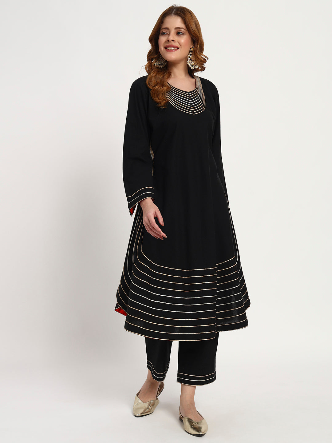 Black Organic-Cotton Ripple-Stripe Kurta Set