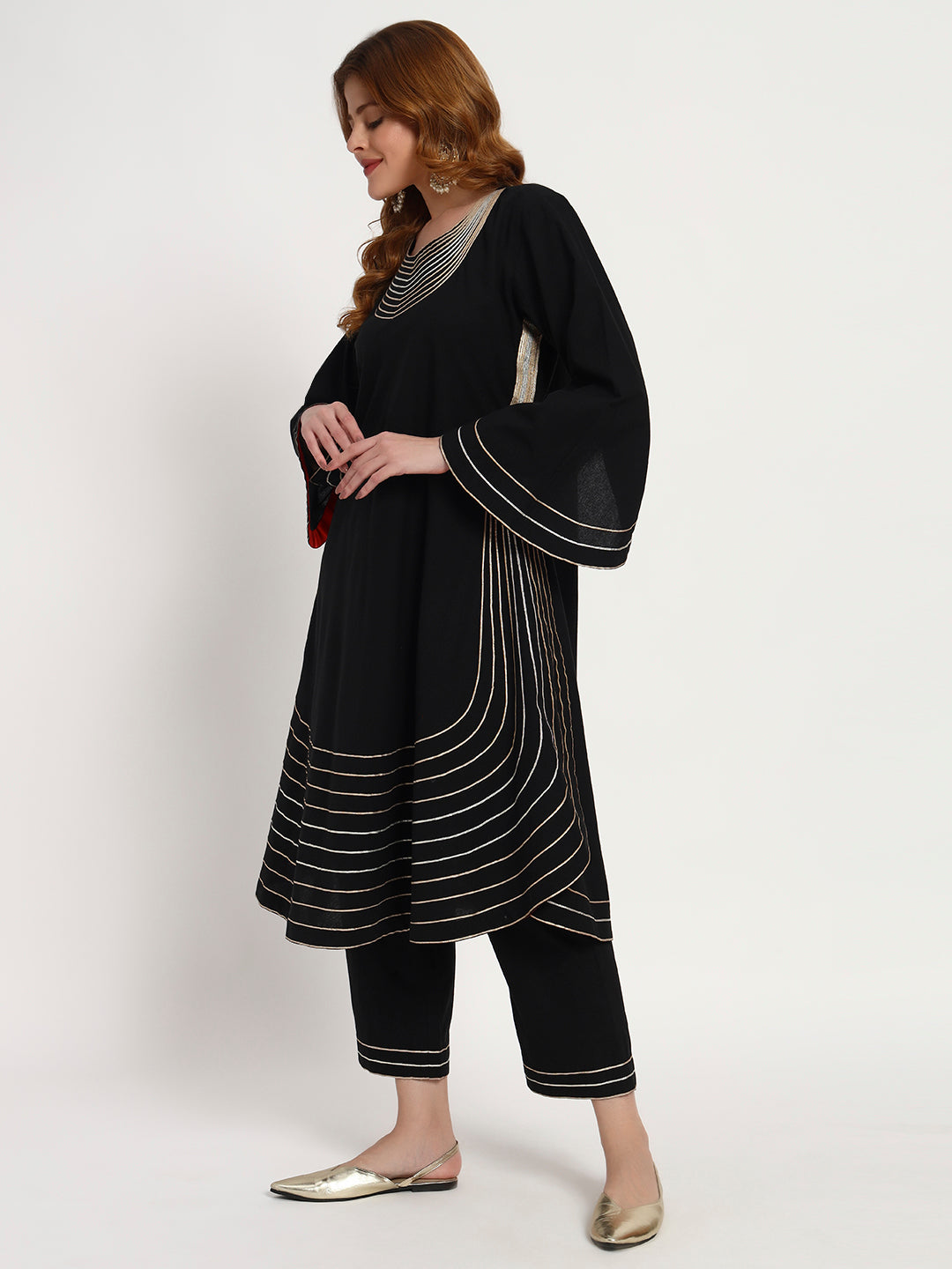 Black Organic-Cotton Ripple-Stripe Kurta Set